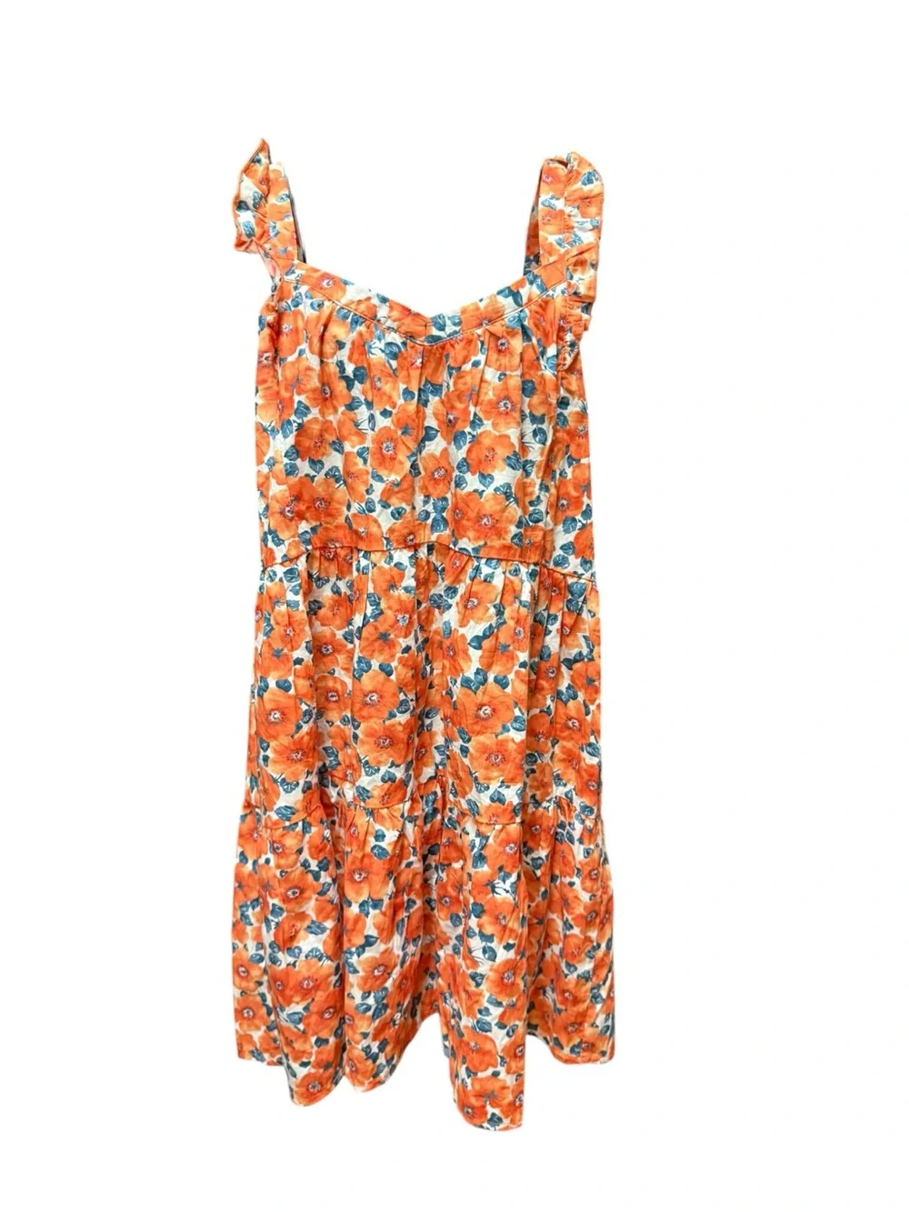 Orange Cotton Floral Sundress with Ruffled Straps size 10